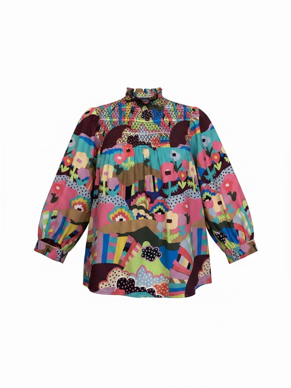 CROSBY by Mollie Burch xxl Multicolor Printed Ruffle-Neck Blouse short sleeve - Picture 3 of 3